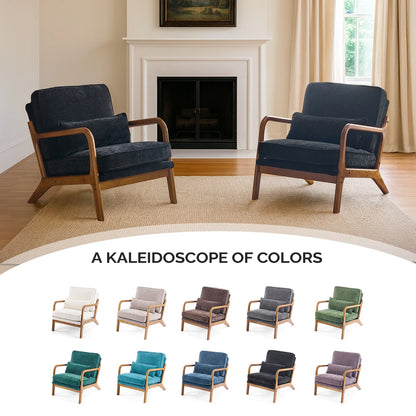 Ktaxon Accent Chair Corduroy Upholstered Armchair, Reading Club Chair with Pillow and Solid Wood Frame for Living Room Bedroom Furniture Off White