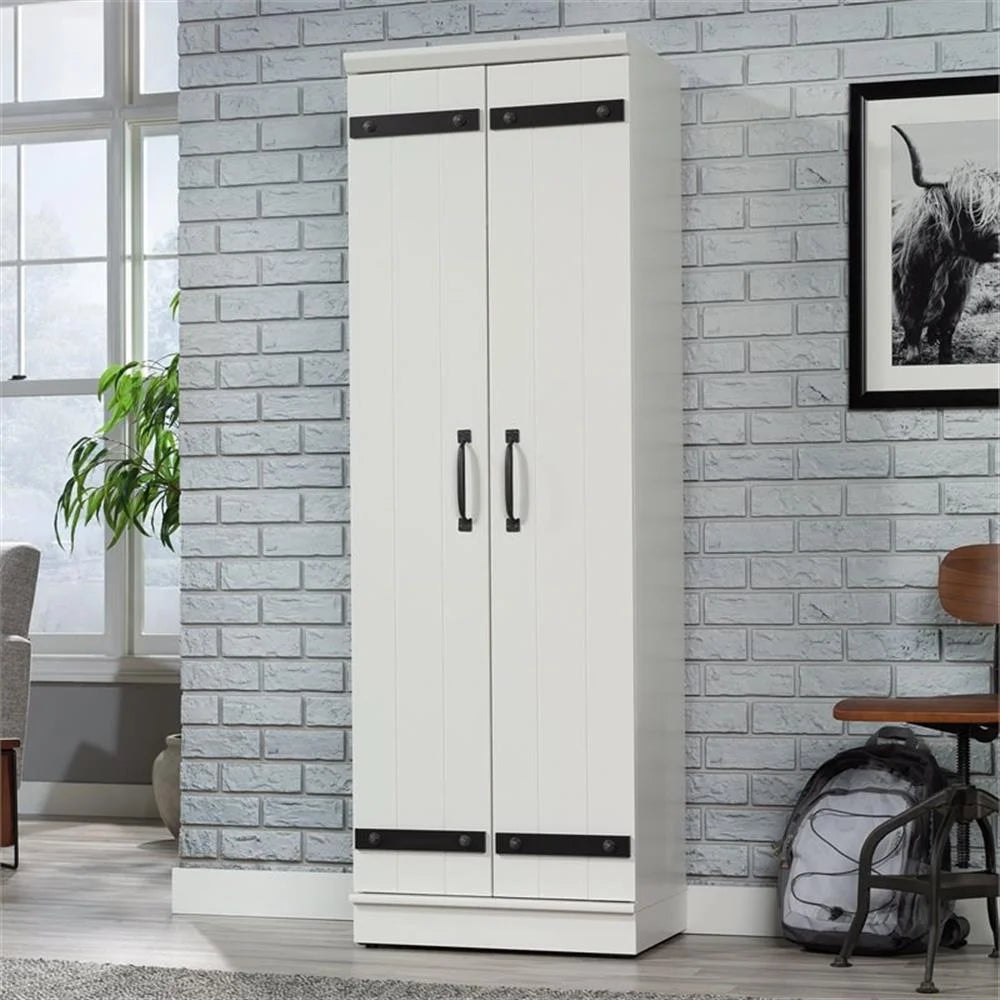 Pemberly Row Farmhouse Engineered Wood 2-Door Narrow Storage Cabinet in Salt Oak
