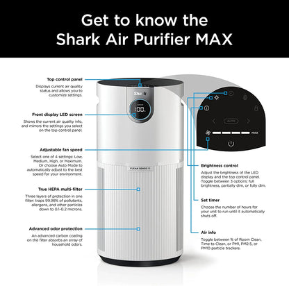 Shark Air Purifier MAX 1000 Sq Ft HEPA Air Purifier, White