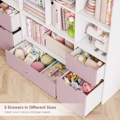 Homfa Kids Toy Storage Organizer with Cubby, Kids Toy Storage Chest with Removable Drawers, Kids Bookcase for Playroom Bedroom Living Room, Gray