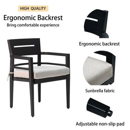 Outdoor Patio K/D Aluminum Stationary Dining Chairs 2PCS with Outdoor-grade Sunbrella Fabric Cushions, Branch-Like Backrest ,FSC-Certified Wood Armrests, Bourbon Brown