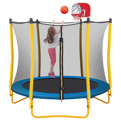 Leuco 66" Kids Trampoline with Basketball Frame, Rubber Ball and Enclosure Net, 5.5ft Mini Small Toddler Trampoline Toys for Indoor and Outdoor Use, Age for 1-8 years old
