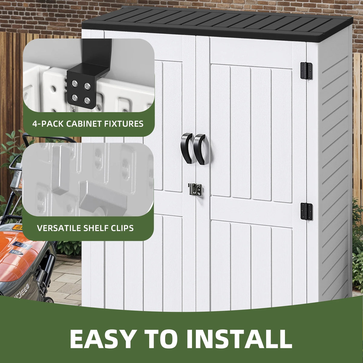 Uforic Outdoor Storage Shed, Vertical Lockable Tool Storage Resin Shed for Garden, Garage, Patio, No Shelves Included, Brown