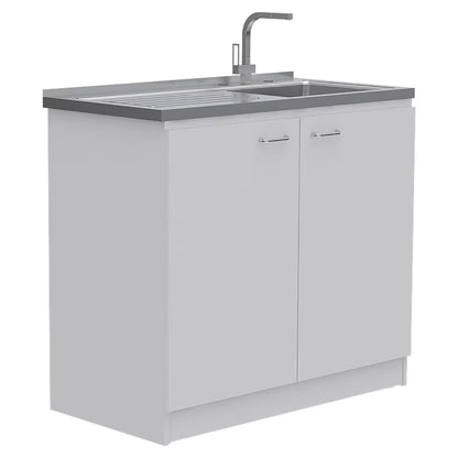 Depot E-Shop Salento Freestanding Sink With Double Door Cabinet, 2 Shelves, White/Light Oak