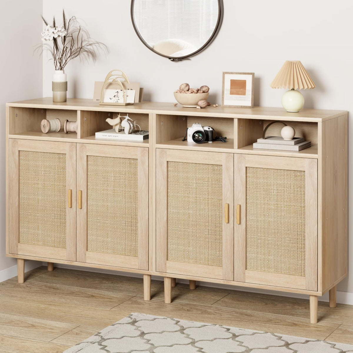 NEILA Rattan Cabinet with 2 Doors and Shelf, Modern Accent Furniture, 1 Piece