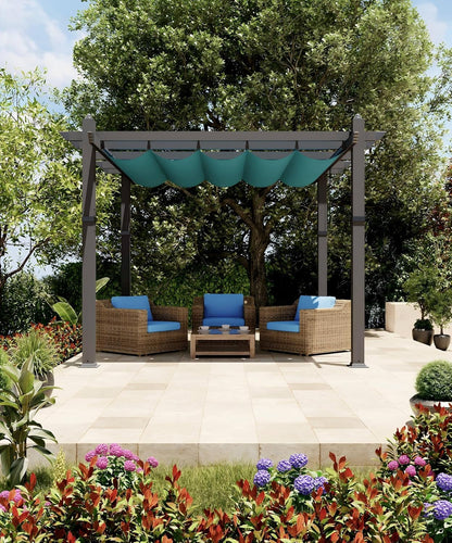 Outdoor Aluminum Pergola with Retractable Canopy, Reinforced 4-Sided Base, Waterproof & UV-Resistant Adjustable Roof, Modern Design for Patio, Deck, Backyard, and Garden
