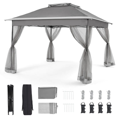 Bezseller 11x11 Pop up Gazebo, Outdoor Waterproof Canopy Tent with Mosquito Netting for Outdoors, Khaki