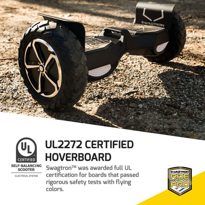 Swagtron Off-Road T6 Hoverboard. 420 lb Weight Limit. Black. Bluetooth Speaker. 10 Inch Wheel 12 Mph UL-Compliant