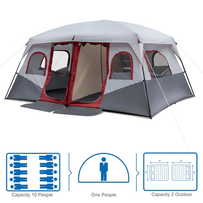 10 Person Family Cabin Tent, Huge Tent with 2 Room Design and Storage Pockets, Waterproof Big Tent for Outdoor, Picnic, Camping, Family Gathering