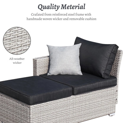 SUNTONE Patio Sectional Set - 3 Pieces Outdoor Conversation Set Wicker Rattan Outdoor Furniture Sofa with Table, Beige