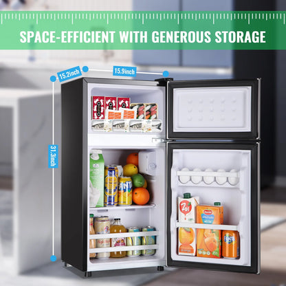 DEMULLER 2.4 Cu.ft Refrigerator Mini Fridge with Freezer Dual Door Personal Fridge New Silver Sale
