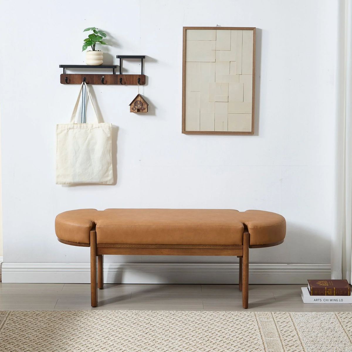 Dayalane 51" Modern Upholstered Bedroom Bench, Linen End of Bed Bench with Wooden Legs for Living Room, Entryway,Hallway Footrest, Beige