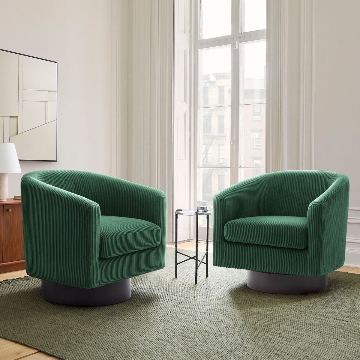 DREAMSIDEA Swivel Barrel Accent Chair for Living Room, Modern Upholstered Round Club Armchair-Cream