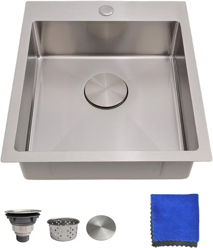 17 Inch Bar Sink Drop In �C  Small Kitchen Sink, Modern 18 Gauge Stainless Steel sink with Brushed Finish, 17"x19"x6" Single Bowl kitchen Sinks for RV, Prep, and Outdoor Use