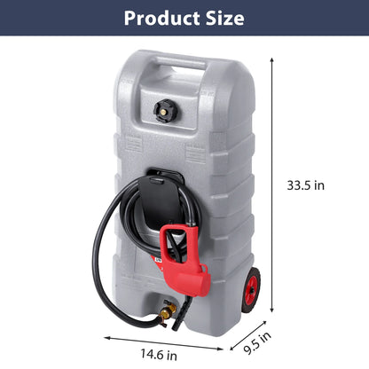 15 Gallon Fuel Caddy, Portable Gas Fuel Tank Container with LE Fluid Transfer Siphon Pump and 10ft. Delivery Hose, Diesel Storage Can On-Wheels for Cars, Lawn Mowers, ATVs, Boats, Gray