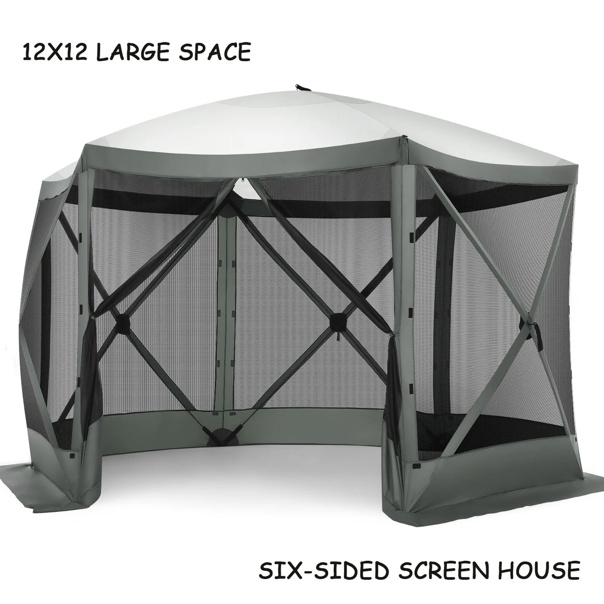 COBIZI 12'x12' Pop-up Gazebo Outdoor Camping Tent with 6 Sides Mosquito Netting, Waterproof, UV Resistant, Portable Screen House Room, Easy Set-up Party Tent with Carry bag, Ground Spike, Brown