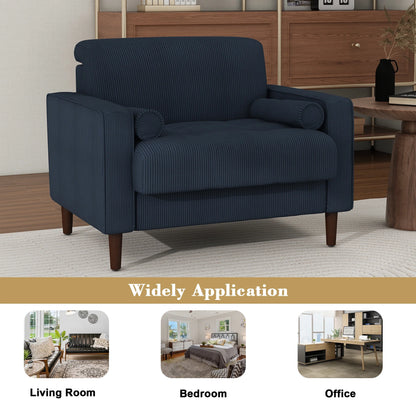 UIXE Corduroy Accent Chair Modern Upholstered Arm Chairs Comfy Reading Armchair with Pillow Armrest Tufted Living Room Single Sofa Lounge Seat, Yellow