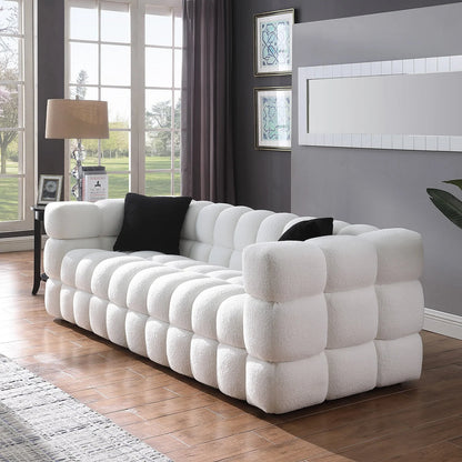 Holaki 3 Seater Sofa, 84.3" Modern Large Marshmallow Sofa with Boucle Arm, White