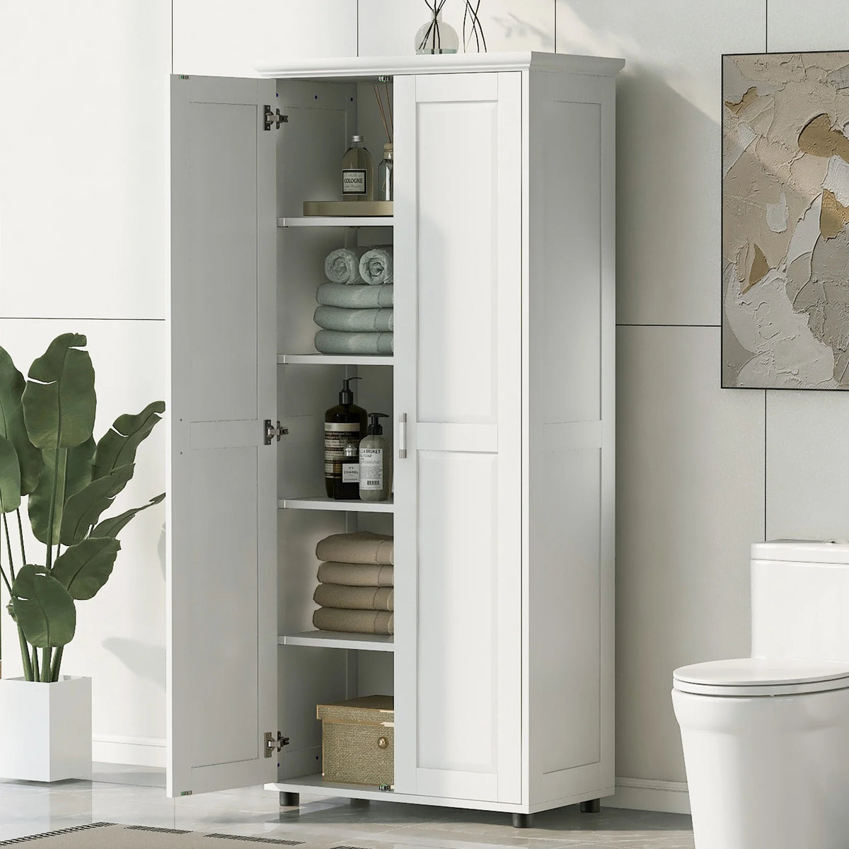 Bellemave White Tall Storage Cabinet with Adjustable Shelf Bathroom Cabinet with 1 Drawer and Storage Rack Large Freestanding Wood Cabinet Storage Organizer Floor Cabinet, White