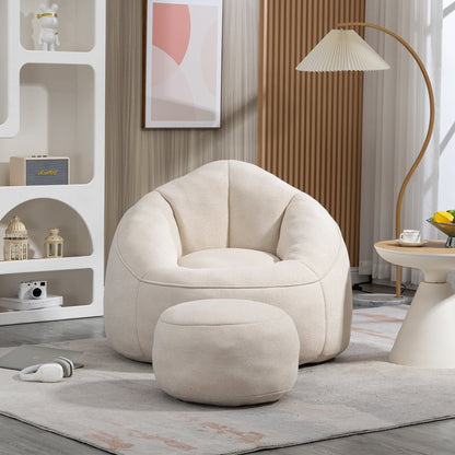 MOONMISS Microfiber Upholstered High Pressure Foam Round Lazy Bean Bag Sofa Chair with Ottoman-Gray