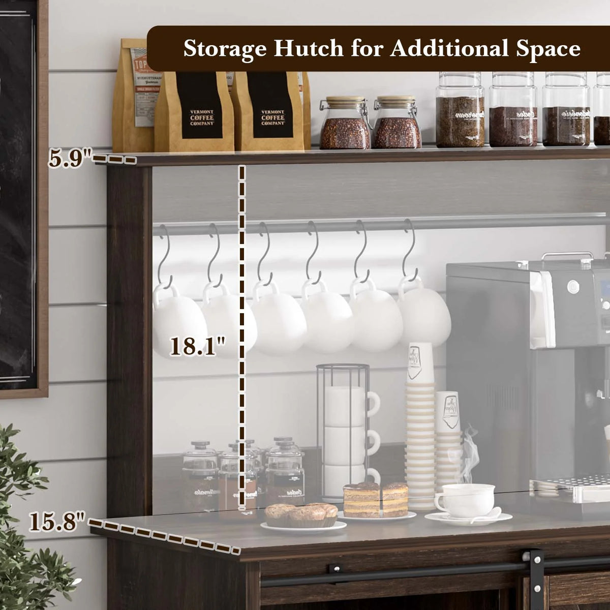 Catrimown Coffee Bar Cabinet, Barn Door Sideboard Buffet Cabinet with Storage, White