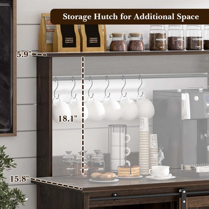 Catrimown Coffee Bar Cabinet, Barn Door Sideboard Buffet Cabinet with Storage, White