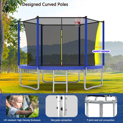 Alvantor 8Ft Kids Trampoline Round Trampolines with Basketball Hoop & Enclosure Net, Age 3-10 Blue