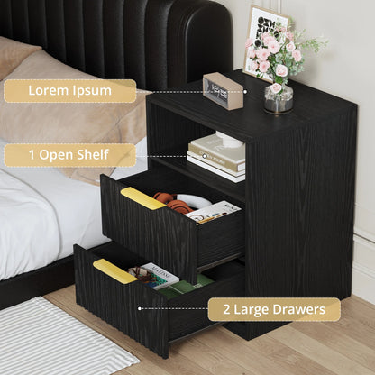 LIKIMIO Nightstand Set of 2, Fluted Bedside Table with Drawer Storage, Modern End Table Bedside Stand for Bedroom Living Room Office, Black