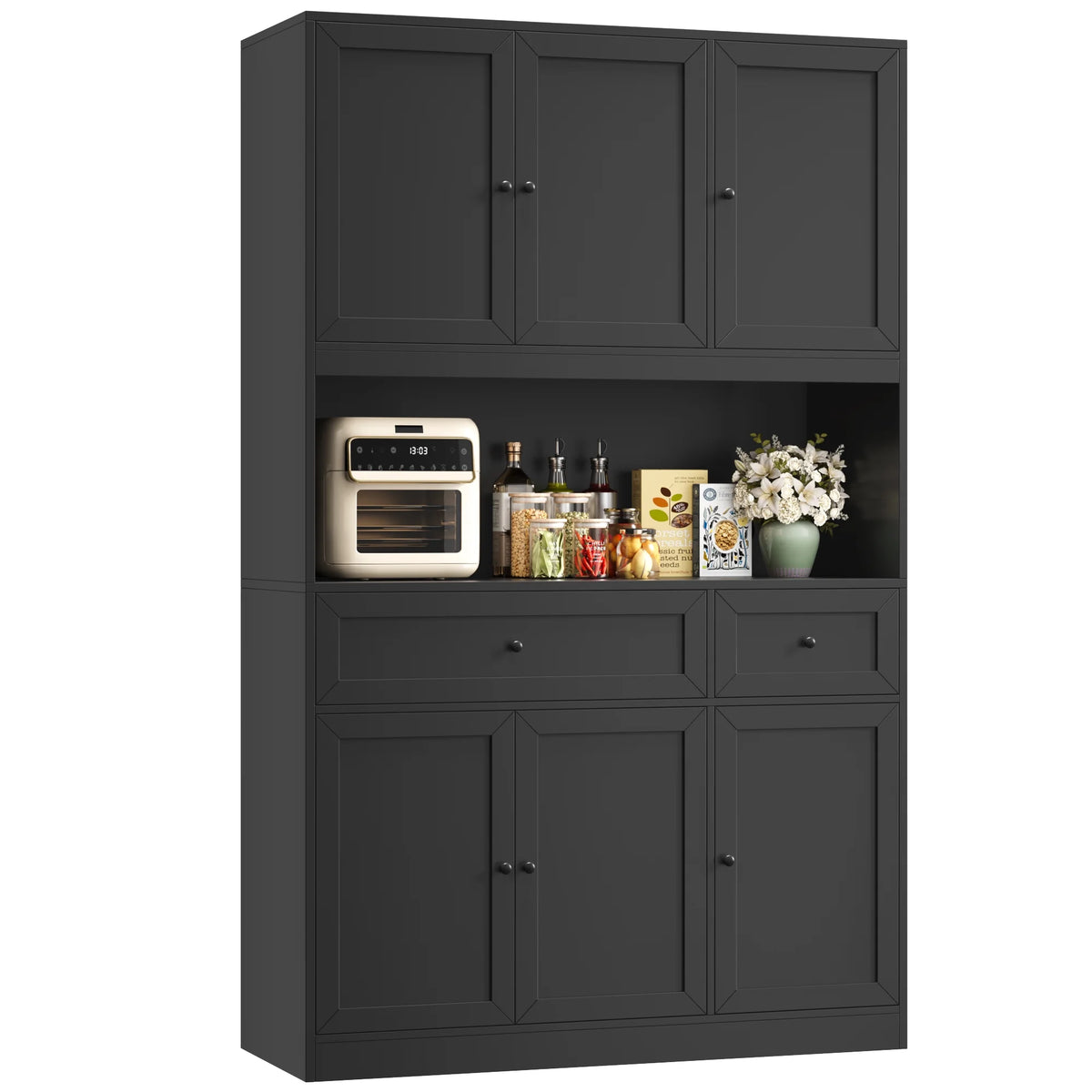 Homfa 72" Tall Kitchen Pantry with Microwave Shelf, Freestanding Kitchen Cupboard, Floor Cabinet for Dining Room, White