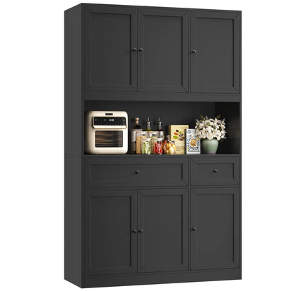 Homfa 72" Tall Kitchen Pantry with Microwave Shelf, Freestanding Kitchen Cupboard, Floor Cabinet for Dining Room, White