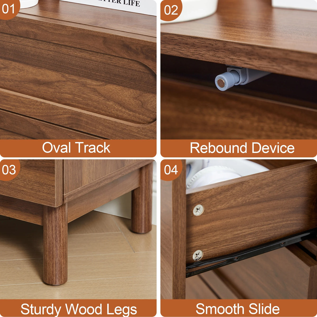 MIYZEAL Modern Wood Chest of 3 Drawers Bedroom Dresser, Wide Storage Cabinet & Contemporary Nightstand for Adults Walnut Finish Bedside Furniture