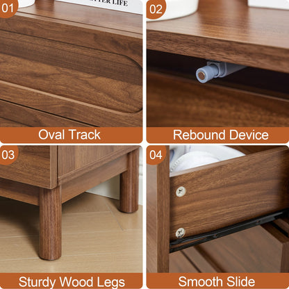 MIYZEAL Modern Wood Chest of 3 Drawers Bedroom Dresser, Wide Storage Cabinet & Contemporary Nightstand for Adults Walnut Finish Bedside Furniture