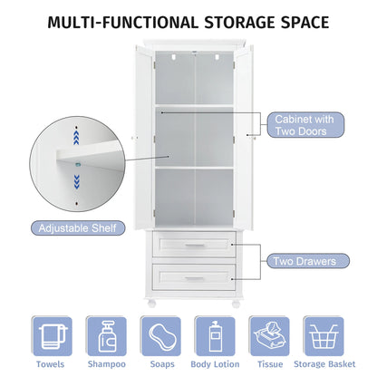 Bellemave White Tall Storage Cabinet with Adjustable Shelf Bathroom Cabinet with 1 Drawer and Storage Rack Large Freestanding Wood Cabinet Storage Organizer Floor Cabinet, White