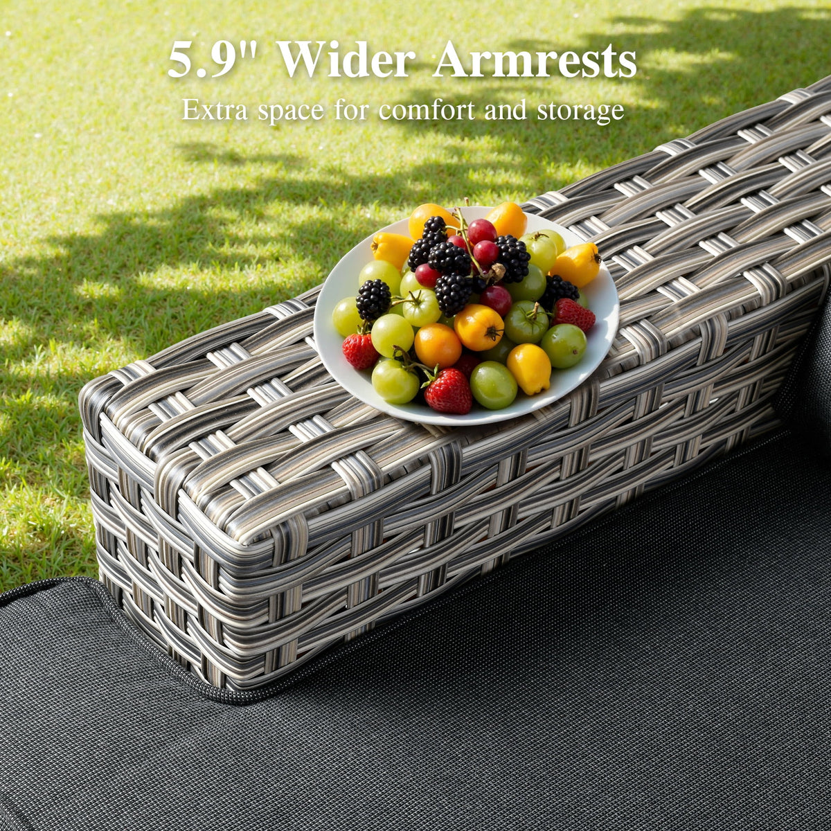 Ovios 10 Pieces Outdoor Patio Furniture Modern High-Back All-Weather Wicker Sectional Conversation Set with Propane Fire Pit Table & Swivel Chair, Dark Gray
