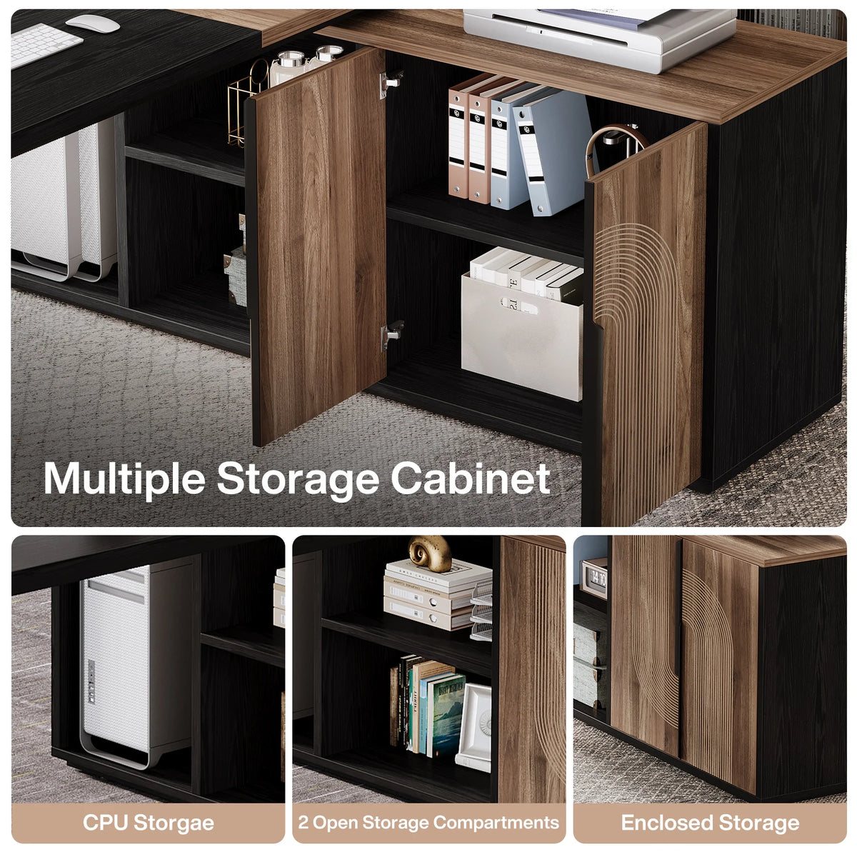 Tribesigns 74.8" Executive Desk, Large L Shaped Computer Desk Office Desk with Cabinet, White and Wood