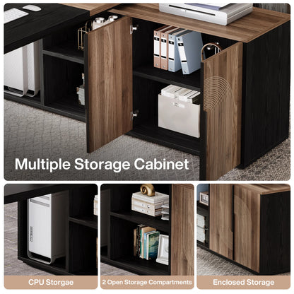 Tribesigns 74.8" Executive Desk, Large L Shaped Computer Desk Office Desk with Cabinet, White and Wood