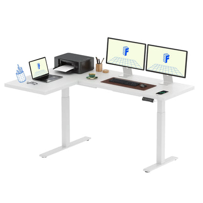 FLEXISPOT  71"x48" L Shaped Height Adjustable Standing Desk Dual Motor Corner Desk White Computer Desk with Splice Board