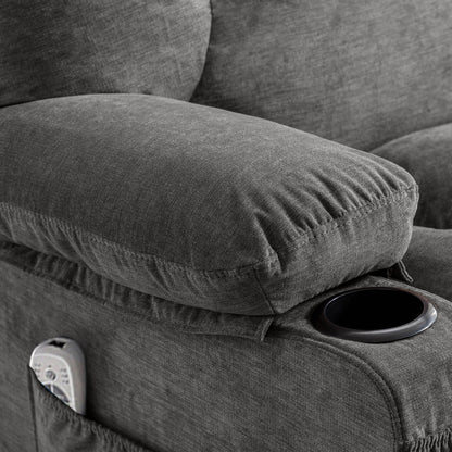 JONPONY Manual Recliner Chair with Heat Therapy and Massage Function, Heavy Duty Reclining Mechanism Massage Chair, Elderly Single Rocker Sofa with Cup Holders for Bedroom Home Theater,Grey