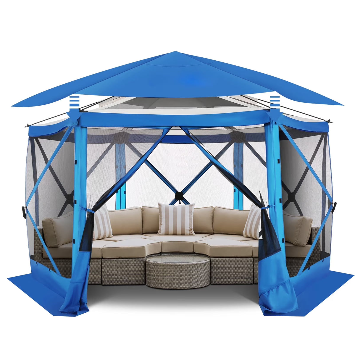 COBIZI 12x12 Pop Up Canopy Gazebo, Outdoor Canopy Tent Screen House with 5 sidewalls and Netting for Camping, Waterproof, UV Resistant, Ez Set-up Party Tent with Carrying Bag and Ground Stakes,Brown