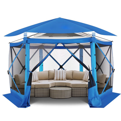 COBIZI 12x12 Pop Up Canopy Gazebo, Outdoor Canopy Tent Screen House with 5 sidewalls and Netting for Camping, Waterproof, UV Resistant, Ez Set-up Party Tent with Carrying Bag and Ground Stakes,Brown