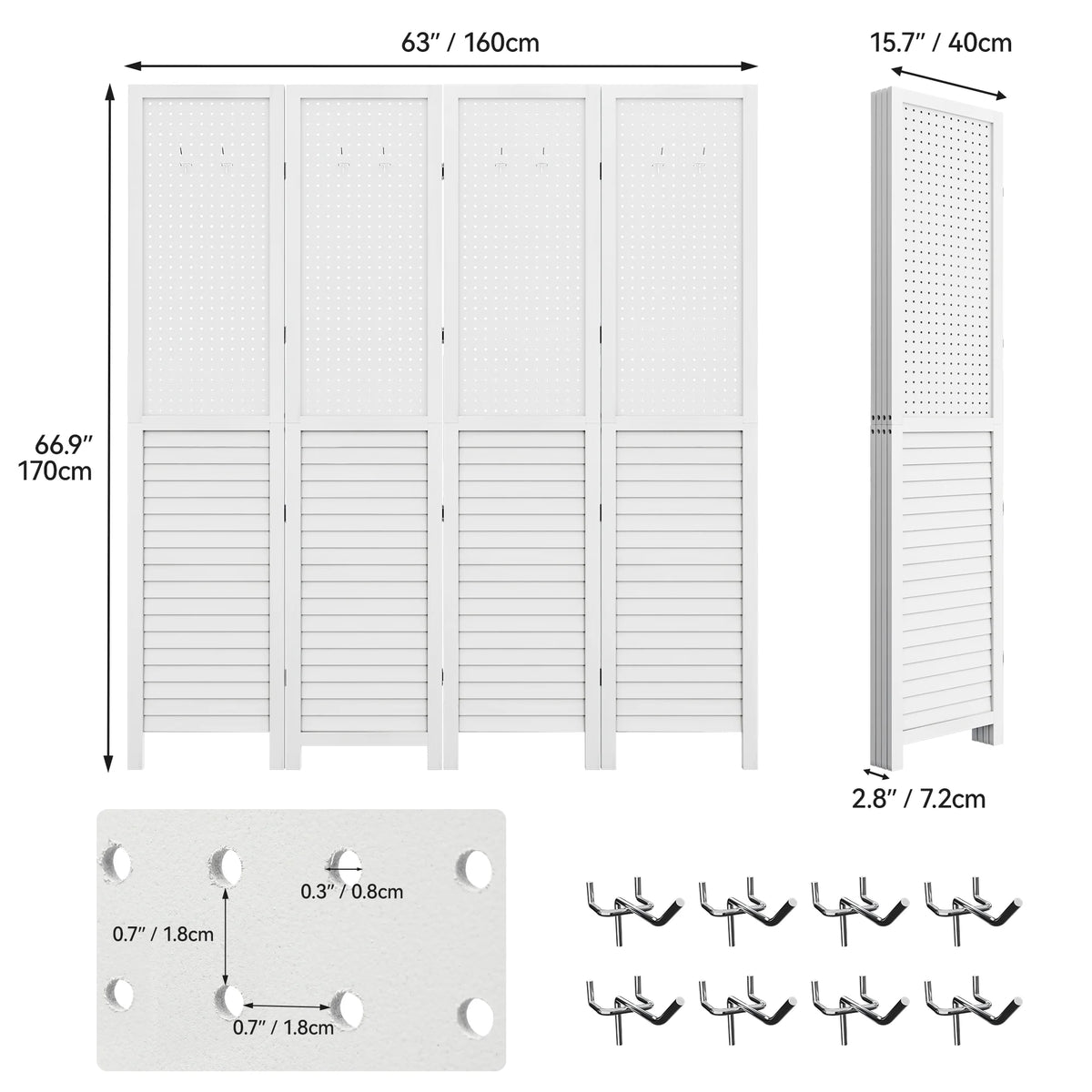 Dextrus Room Divider, 4 Panel Folding Privacy Screens with Pegboard Display, Freestanding Portable Privacy Screen Room Partition for Jewelry, Craft Show, Retail, Living Room, Bedroom