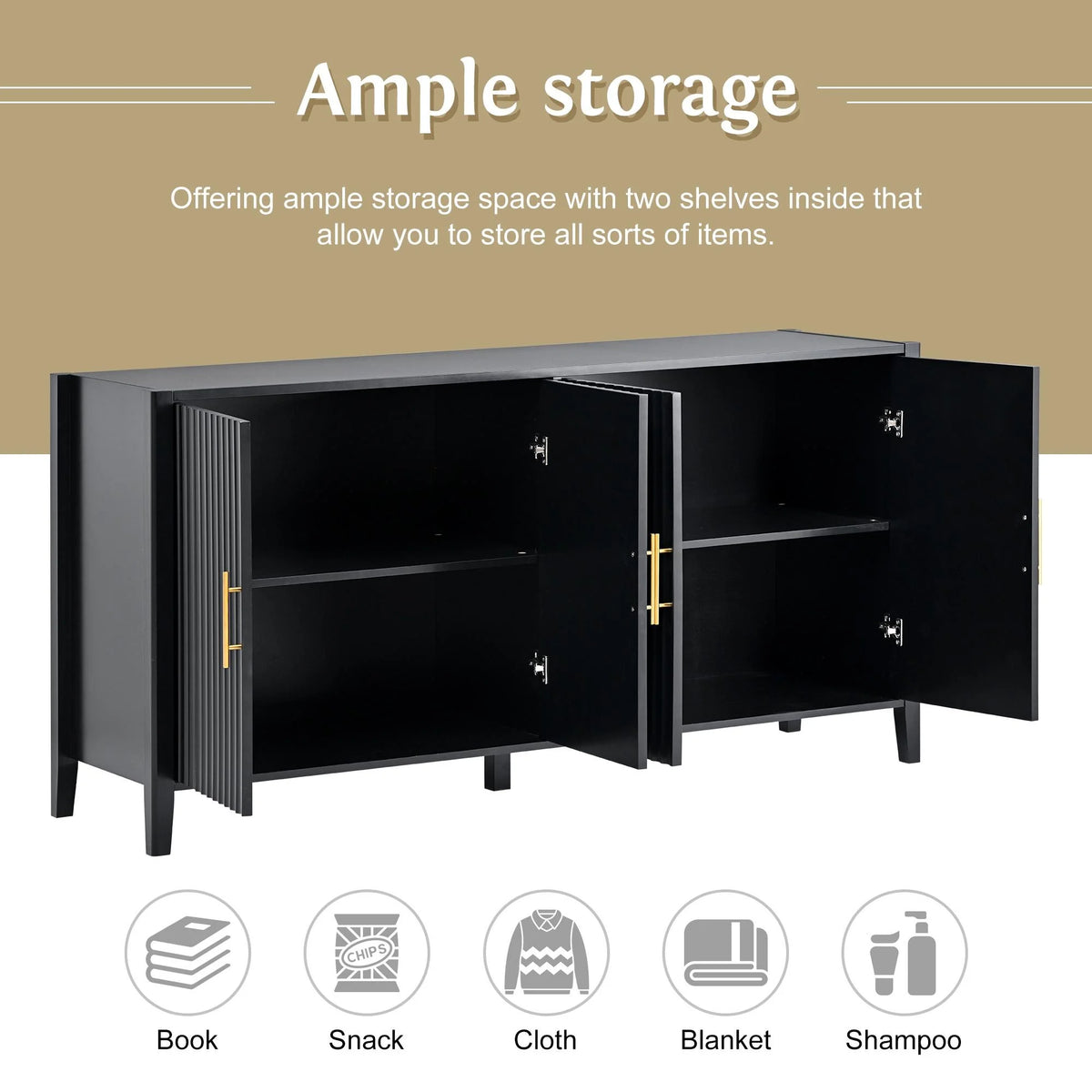 Black Accent Cabinet, Atumon Storage Cabinet Furniture, Modern Buffet Sideboard, Wooden Accent Cabinet with 3 Doors, Accent Storage Cabinet for Entryway Hallway Living Room, 48"L x 17.7"W x 31.9"H