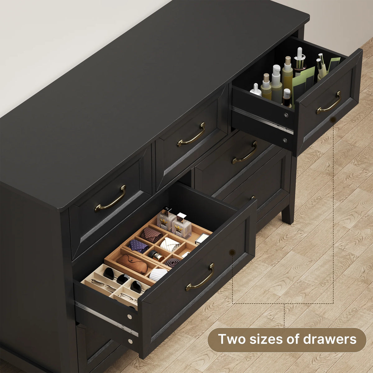 Lofka 47.2" Dresser for Bedroom with 6 Double Drawers, Farmhouse Wood Storage Cabinet with Smooth Metal Handle