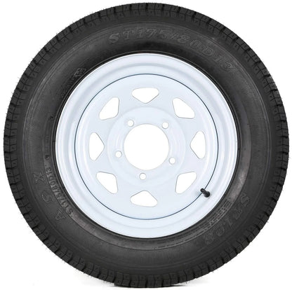 WEIZE ST175/80D13 Trailer Tires With 13" White Wheel - 5 on 4-1/2 - Load Range C, 6PLY, Set Of 2