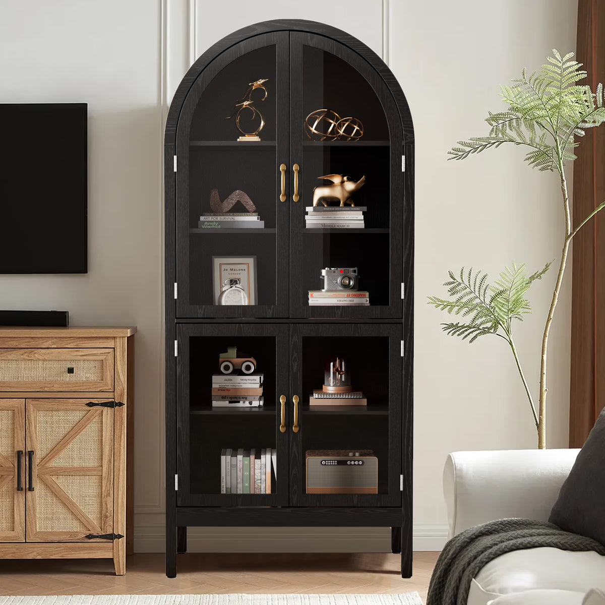 Fiogmub Tall Arched Storage Display Cabinet, Arched Pantry Cabinet with Doors, Acrylic Glass Doors