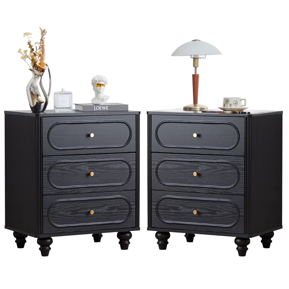 YOCWO 3 Drawer Nightstand, Classic Chest of Drawers with Arc Edge, Walnut