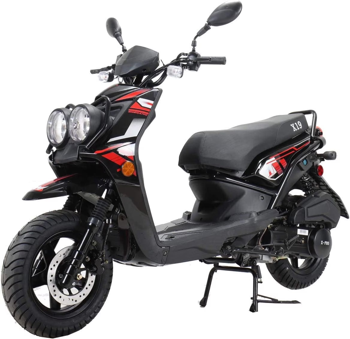 X-Pro Brand New 150cc Gas Moped Motorcycle, 12" Aluminum Wheels Electric/Kick Start Dual Headlights