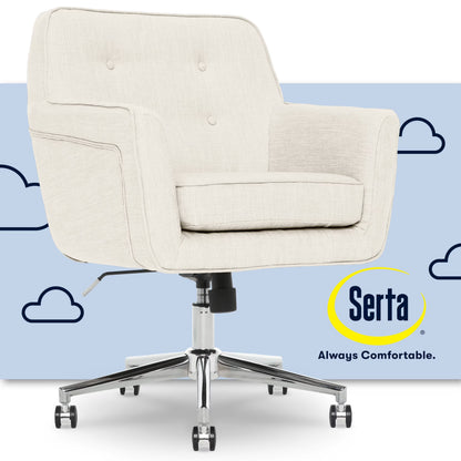 Serta Ashland Office Desk Chair, Button Tufted Mid-Back, Memory Foam Cushion, Chrome Swivel Base, Ivory