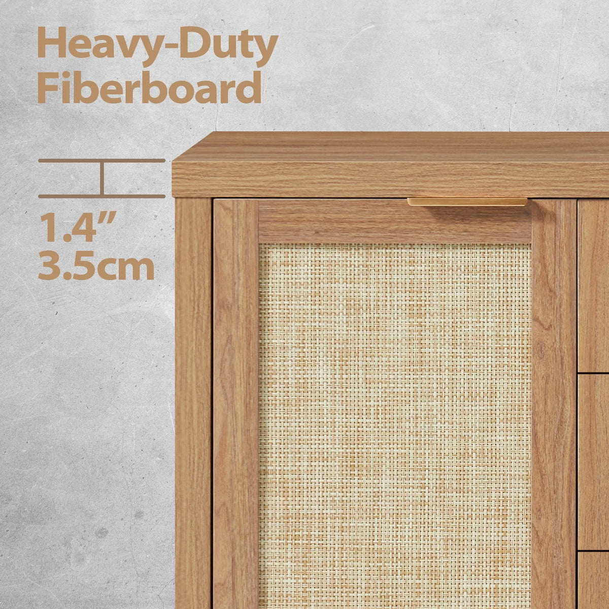 ARKANTOS Sideboards and Buffets, Boho Storage Cabinets with Rattan Doors and Drawers, Natural Oak