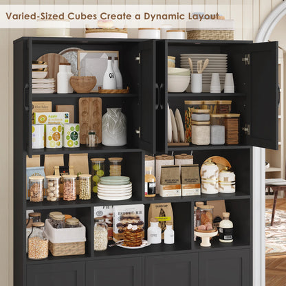 Homfa 8 Door Pantry Cabinet with Adjustable Shelves��71��H Storage Cabinet with Open Cubes for Kitchen, Dining Room, White